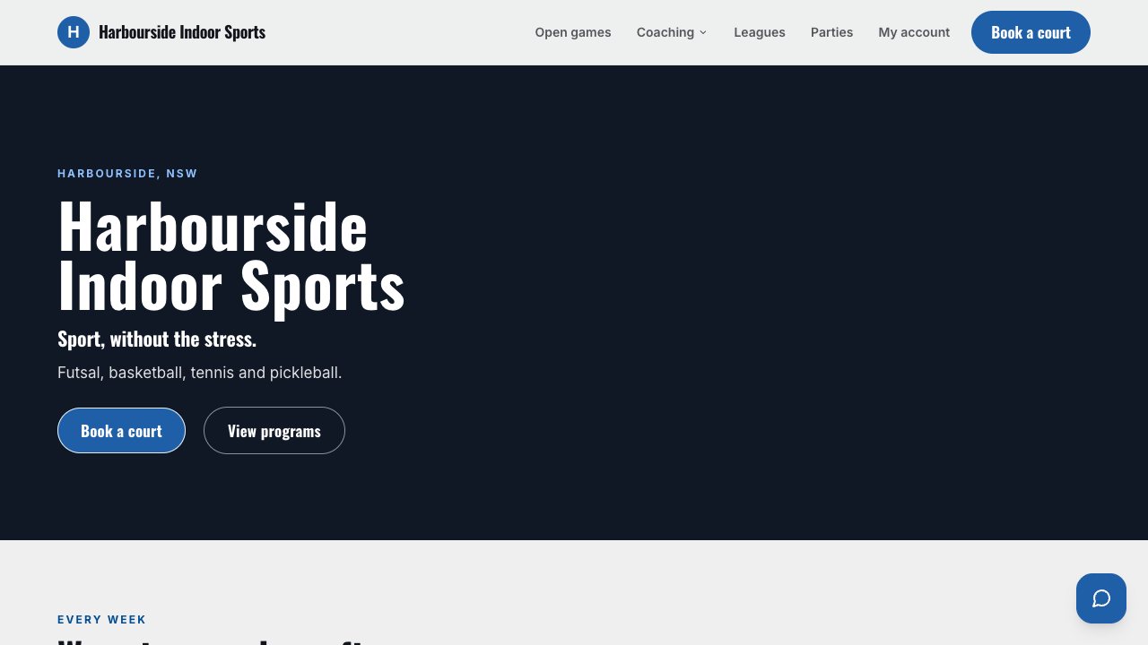 Weekender design, light, on a home page in deep navy and ink