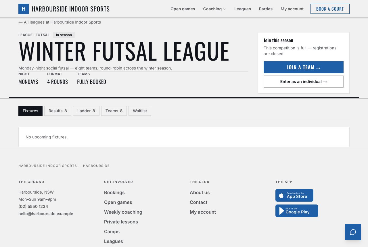 Fixture design, light, on a league ladder page