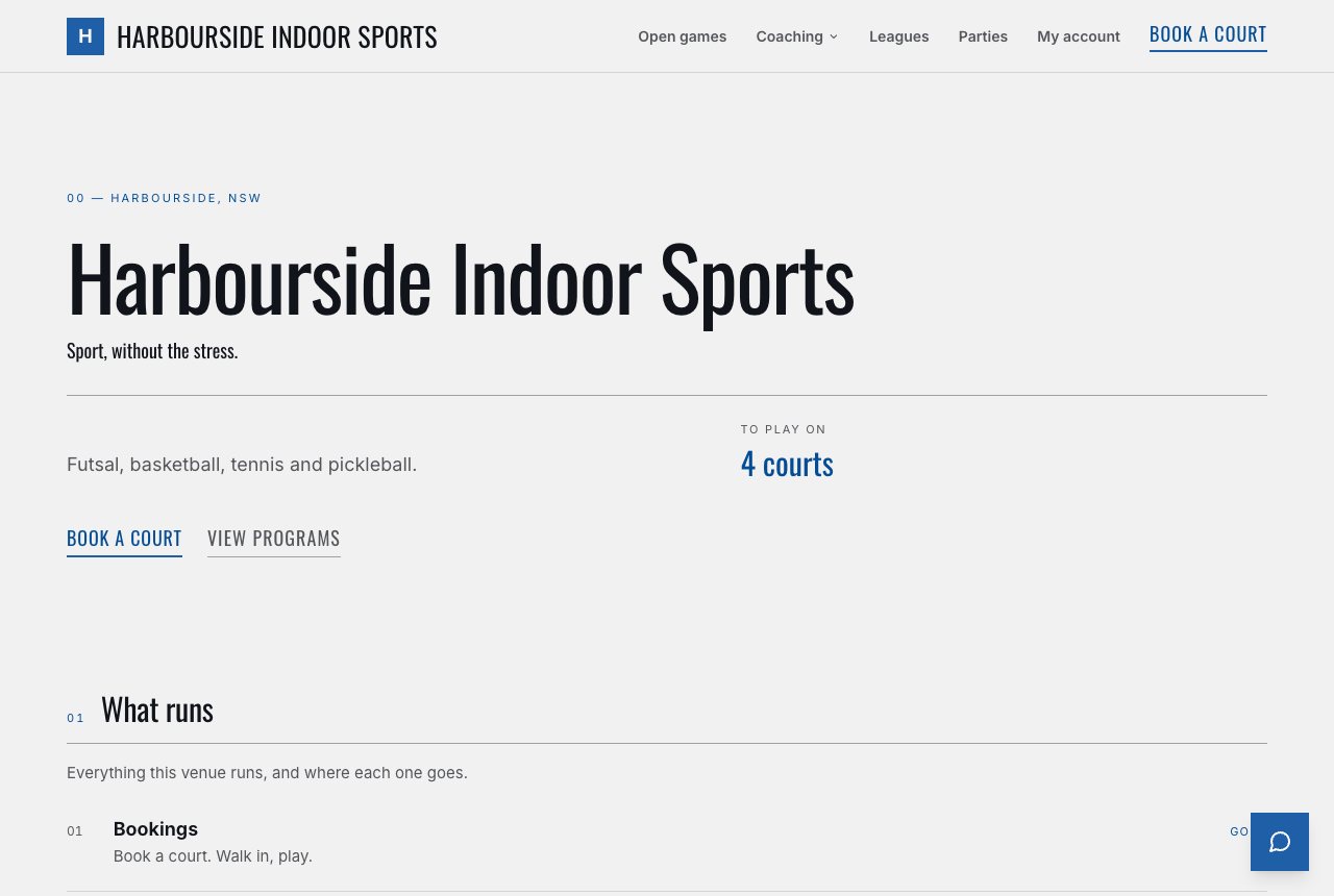 Editorial design, light, on the home page of a sample venue