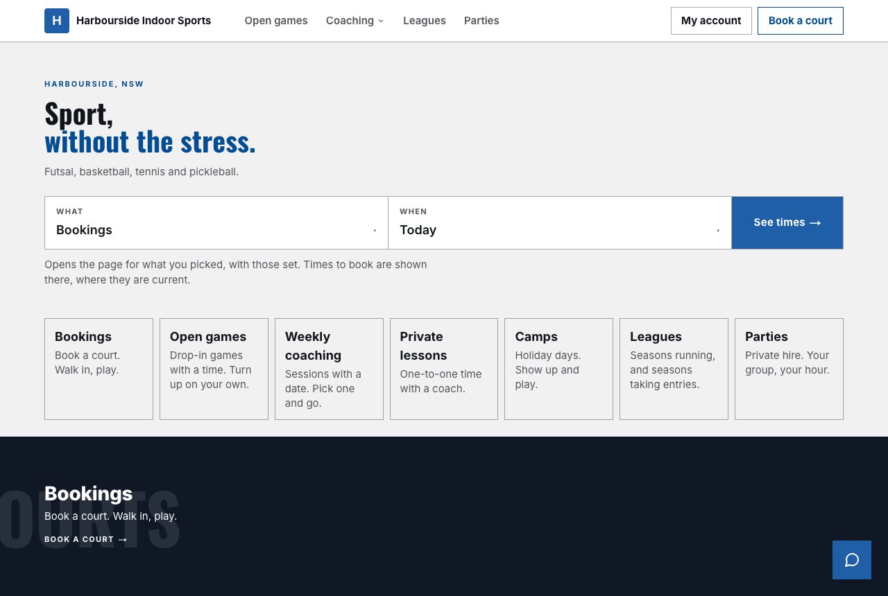 Kiosk design, light, on the home page of a sample venue
