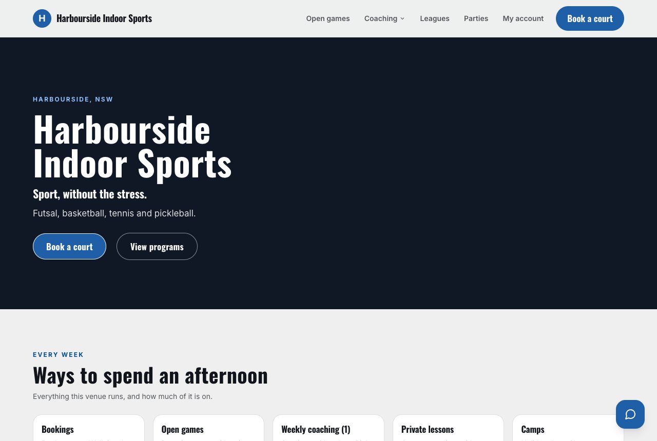 Weekender design, light, on the home page of a sample venue