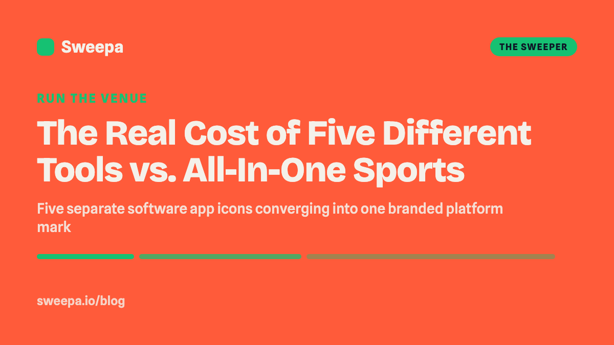 Five separate software app icons converging into one branded platform mark