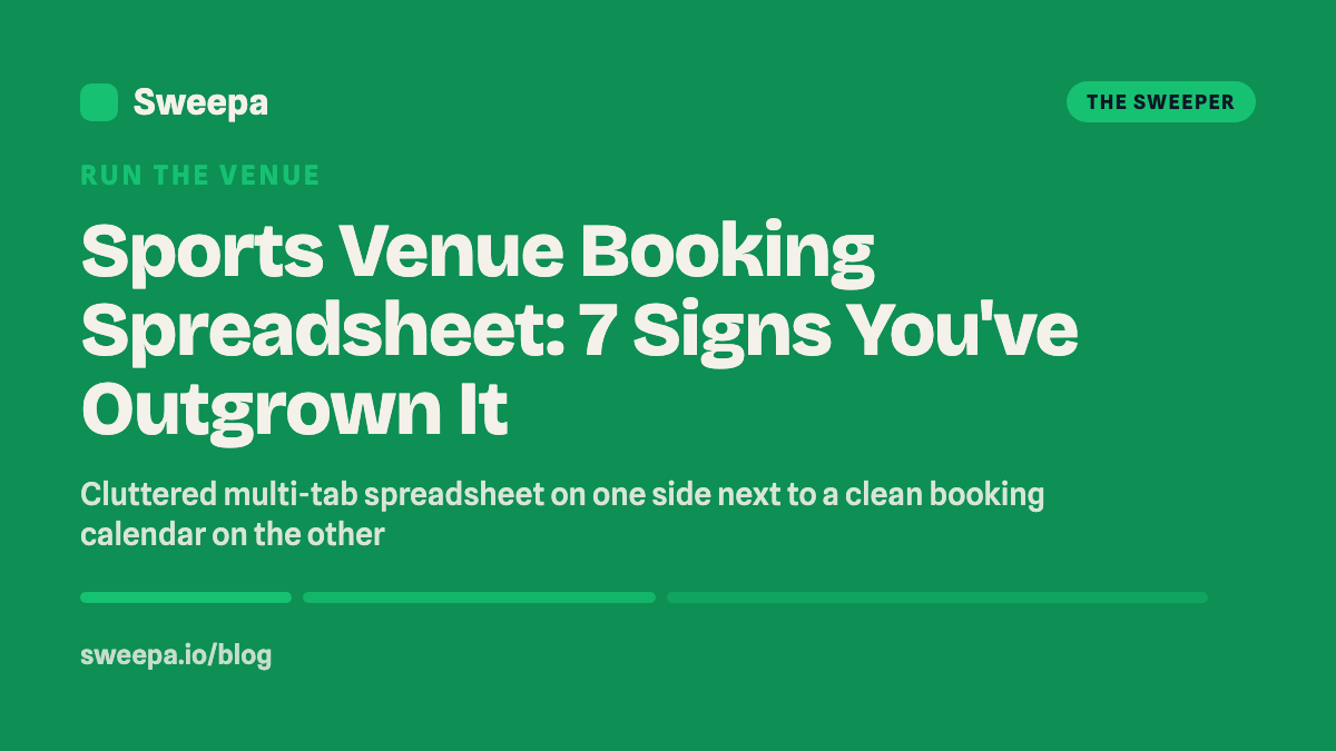 Cluttered multi-tab spreadsheet on one side next to a clean booking calendar on the other